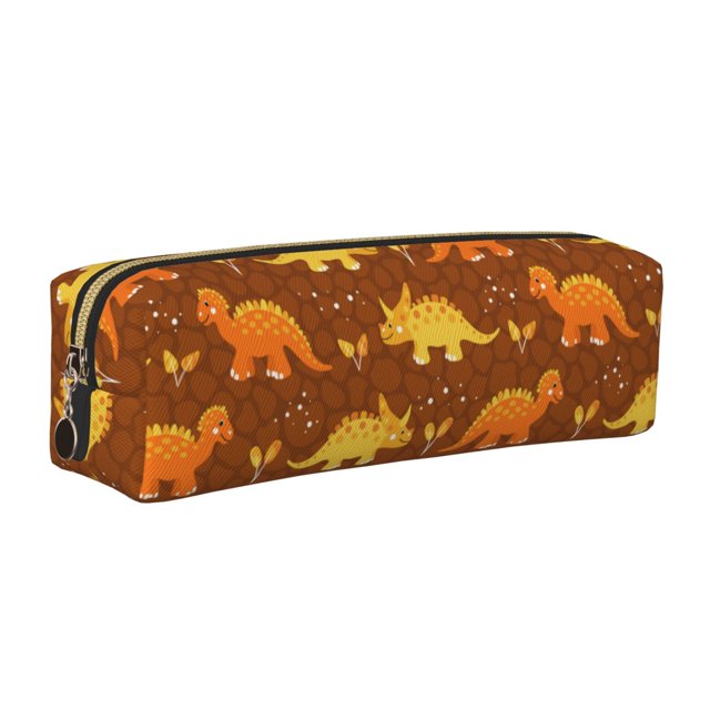 Fotbe Dinosaurs and Leaves Estuche para Lápices de Cuero con Estampado, Estuche con Cremallera Resistente, Organizador Compacto y Elegante para Papelería