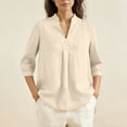 thumbnail image 4 of Womens Linen Tops 3/4 Sleeve V Neck Loose Shirts for Women Solid Color Summer Casual Breathable Flowy Dressy Blouse Tops, 4 of 8