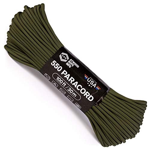 Atwood Rope MFG 550 Paracord 100 Feet 7-Strand Core Parachute Cord (OD) Olive Drab