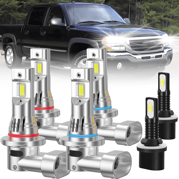 ROADSUN For 1999 GMC K1500 LED Headlight Bulbs 6000K 6X LED Headlight High Low Fog Light Bulbs Combo