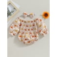 thumbnail image 2 of Infant Baby Girl Spring Jumpsuit Cartoon Sun Print Off Shoulder Long Sleeve Romper and Bow Headband, 2 of 7