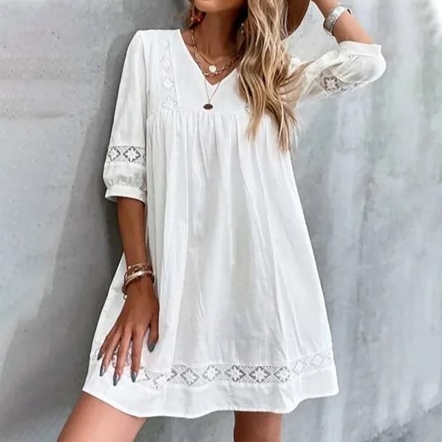 SMihono Robe d'Été Grande Taille pour Femmes 2023 Unie Décontractée Confortable Style Vacances Manches Courtes Robe Mini Moulante