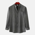 thumbnail image 2 of IROINNID On Sale Button Down Shirts for Men Autumn And Winter Stand Collar Long Sleeve Solid Color Cotton Linen Shirt Top,Olive Green, 2 of 9