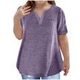 thumbnail image 3 of Jinhomg Plus Size Shirts for Girls Loose Fit Casual Solid Spring Summer Tops Lightweight Comfy Long Sleeve V-Neck Hide Belly Pullovers Spring Saving Purple, 3 of 8