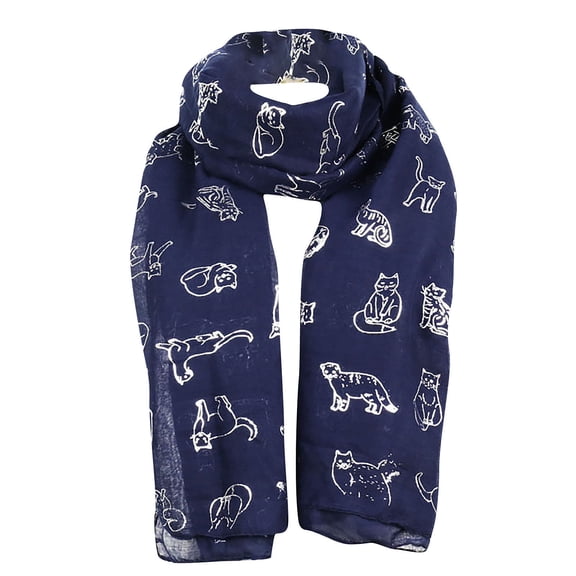Womens Cat Printed Chiffon Long Scarf Scarf Lighweight Shawl