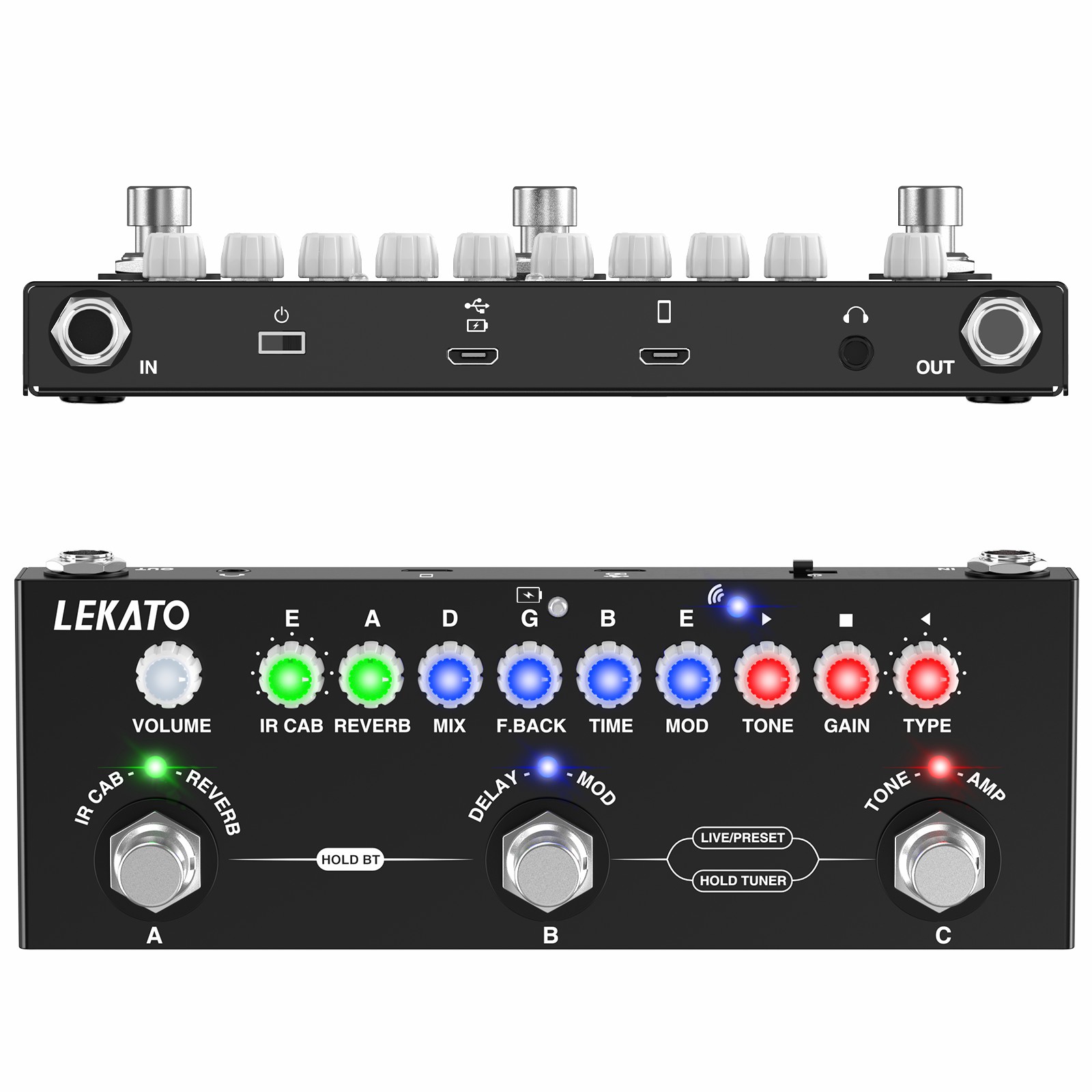 LEKATO Multi Effects Guitar Pedal with IR Loading 9 AMP Models Delay Reverb Distortion Overdrive Rechargable Electric Guitar Effects Multi Pedal Support Recording Bluetooth 5.0