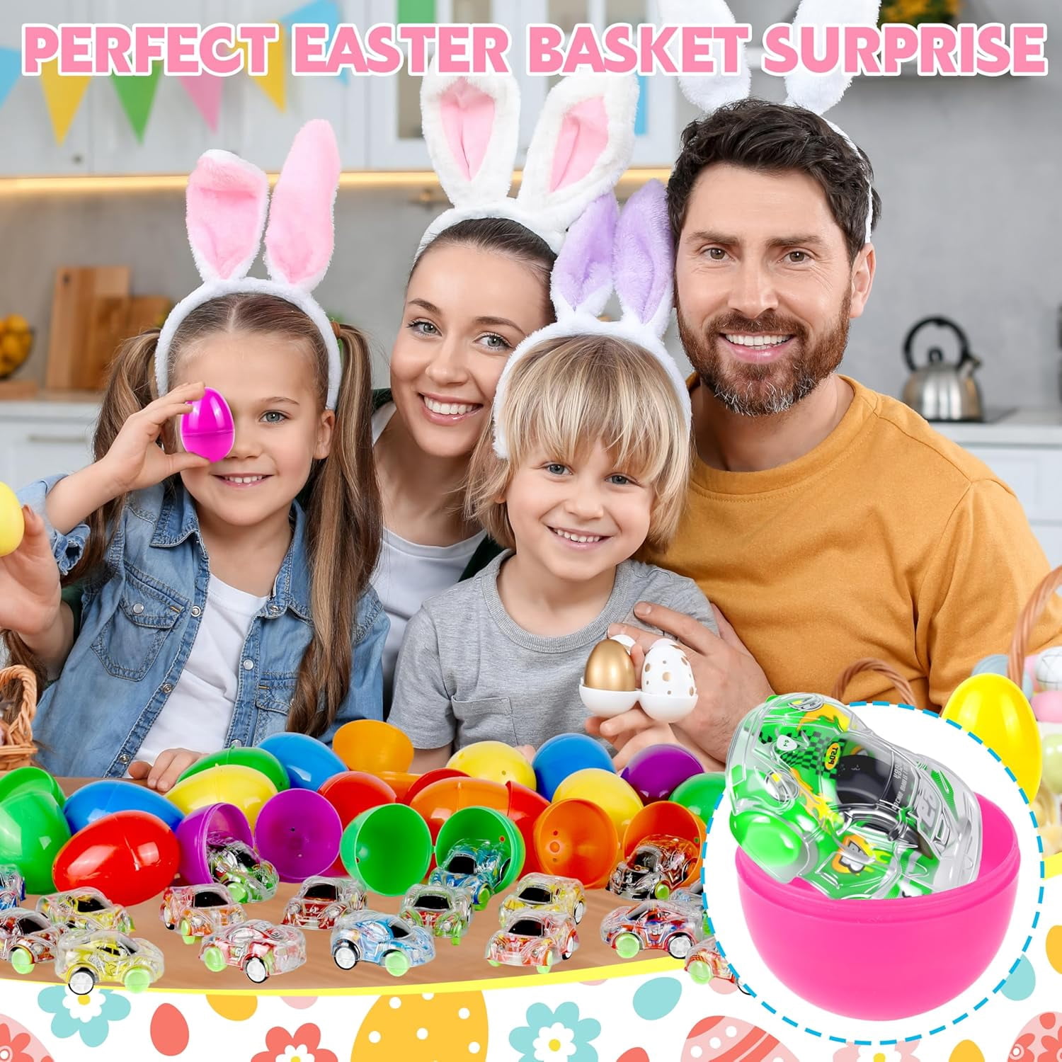 Prefilled Easter Eggs 24 Pack With Pull Back Toy Cars, Plastic Eggs With Toys Inside For Easter Egg Hunt, Basket Stuffers, Party Favors, Classroom Prizes For Kids