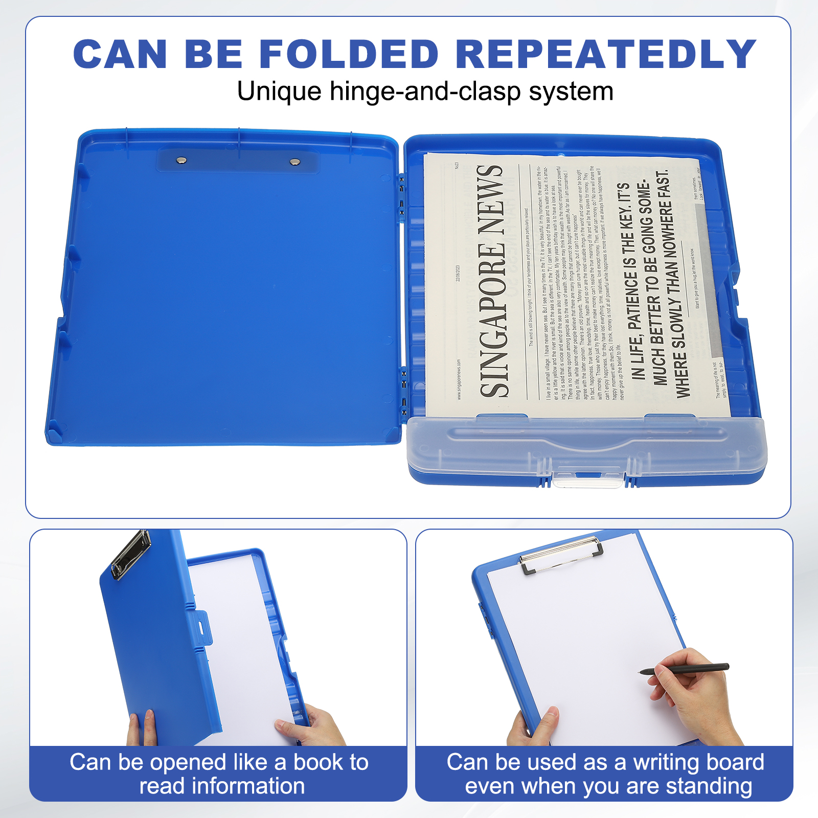 Uxcell 14'' x 10'' Metal Clipboard with Plastic Storage Large Capacity Clipboards Case for Writing Dark Blue