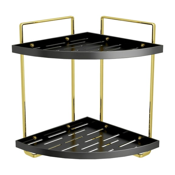 PPLoney Gold Stainless Steel Corner Bathroom Organizer Countertop Tier Shelf – 28.5×21×21cm Perfume & Cosmetic Storage Holder for Vanity, Kitchen, or Bedroom