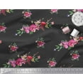 thumbnail image 2 of Soimoi Black polyester Crepe Fabric Leaves & Ranunculus Floral Printed Fabric 1 Yard 42 Inch Wide, 2 of 3