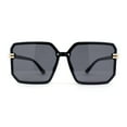 thumbnail image 2 of Classy Rimless Squared Rectangle Luxury Plastic Fashoin Sunglasses All Black, 2 of 4