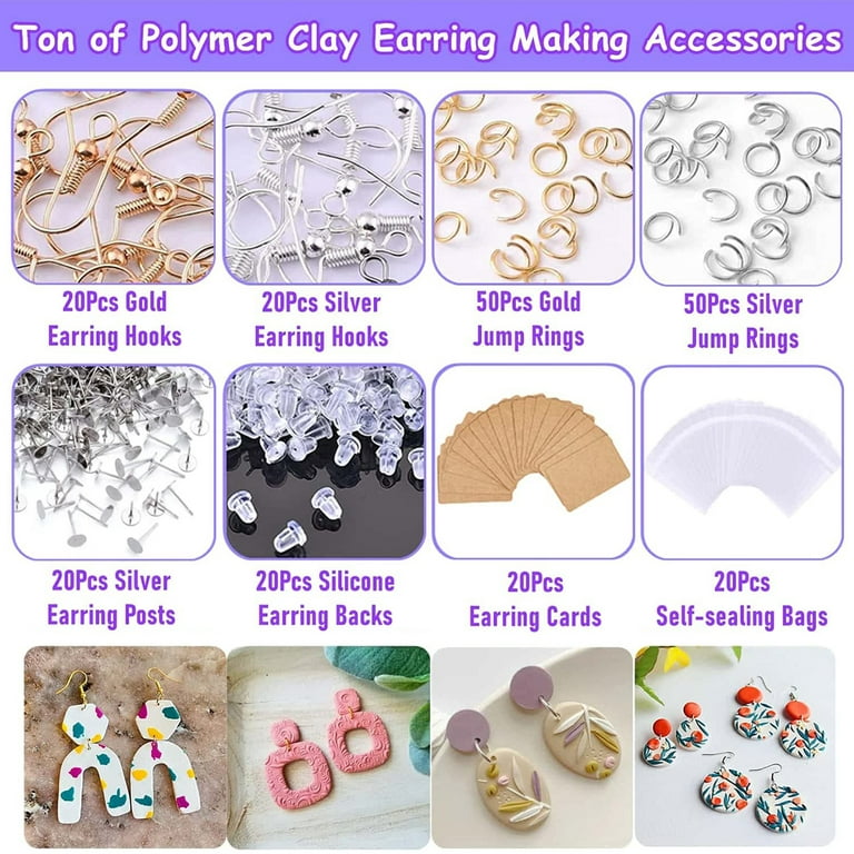 MTFun 267Pcs Polymer Clay Earring Making Kit Include 18 Shapes Polymer Clay  Earring Cutters, 12 Colors Clay, Tools, Roller Accessories for Polymer