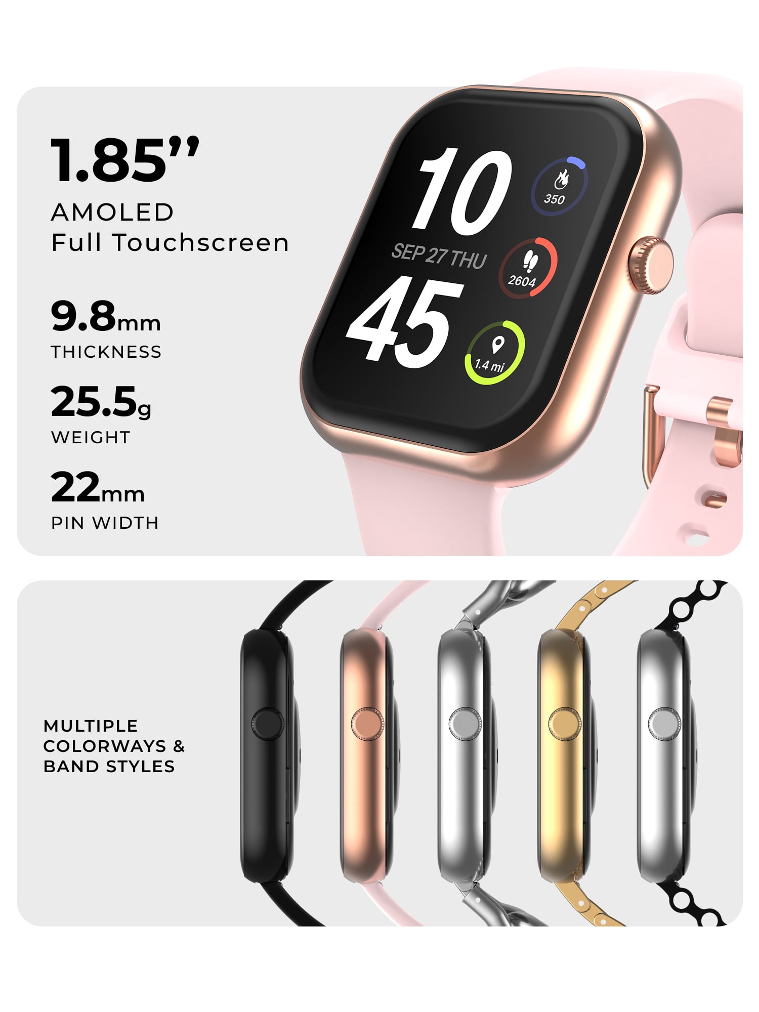 iTech Fusion 4 Unisex Adult Rectangular Smart Watch, Blush, Silicone Strap