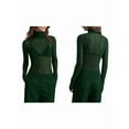 thumbnail image 3 of Top de Larga Ajustado de de Color Liso con Cuello Alto para Mujer, Camisa Transparente. Verde Oscuro L, 3 of 7