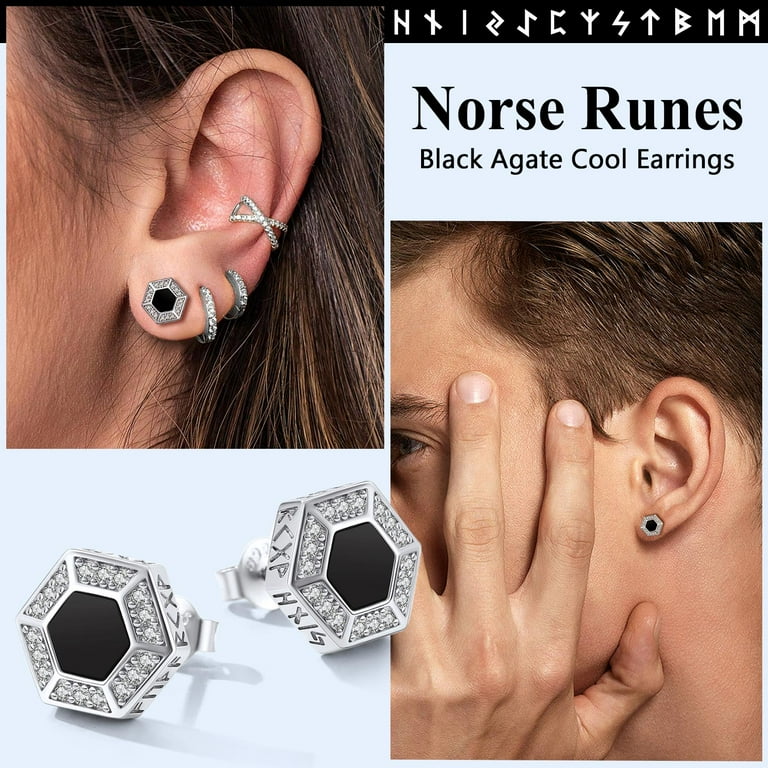 Silvora Hexagon Earrings for Men Women, 925 Sterling Silver