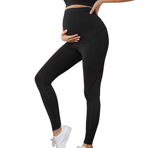 HWRETIE Maternity SweatpantsWomen's Maternity Leggings Belly Support Slim Fit High Waisted Yoga Pants Casual Tight Fit Pregnancy Pants Activewear Black