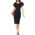 thumbnail image 2 of INSPIRE CHIC Women's Ruffle Short Sleeve Bodycon Dress Back Zipper Pencil Elegant Dresses L Black, 2 of 6