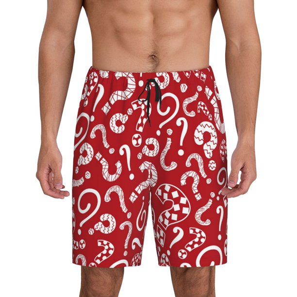 Balery Question Marks1 Pantalones cortos de pijama de punto de algodón para hombre con cinturilla y bolsillos-Large