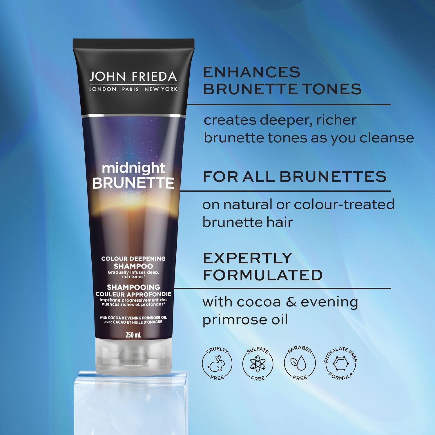 John Frieda Midnight Brunette Colour Deepening Shampoo, for Soft Rich Hair, 250 mL