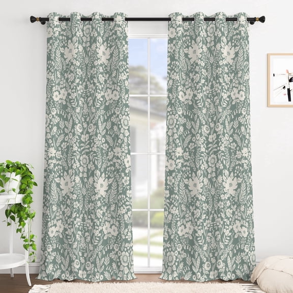 Tchckioa Boho Flowers Blackout Curtains for Bedroom,Farmhous Thermal Insulated Grommet Drapes(2 Panels,42x63 Inch)