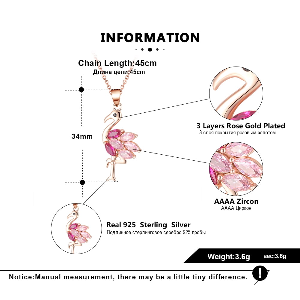 Pink Flamingo Pendant Necklace for Women Cz Rose Sterling Silver Ginger Lyne Collection