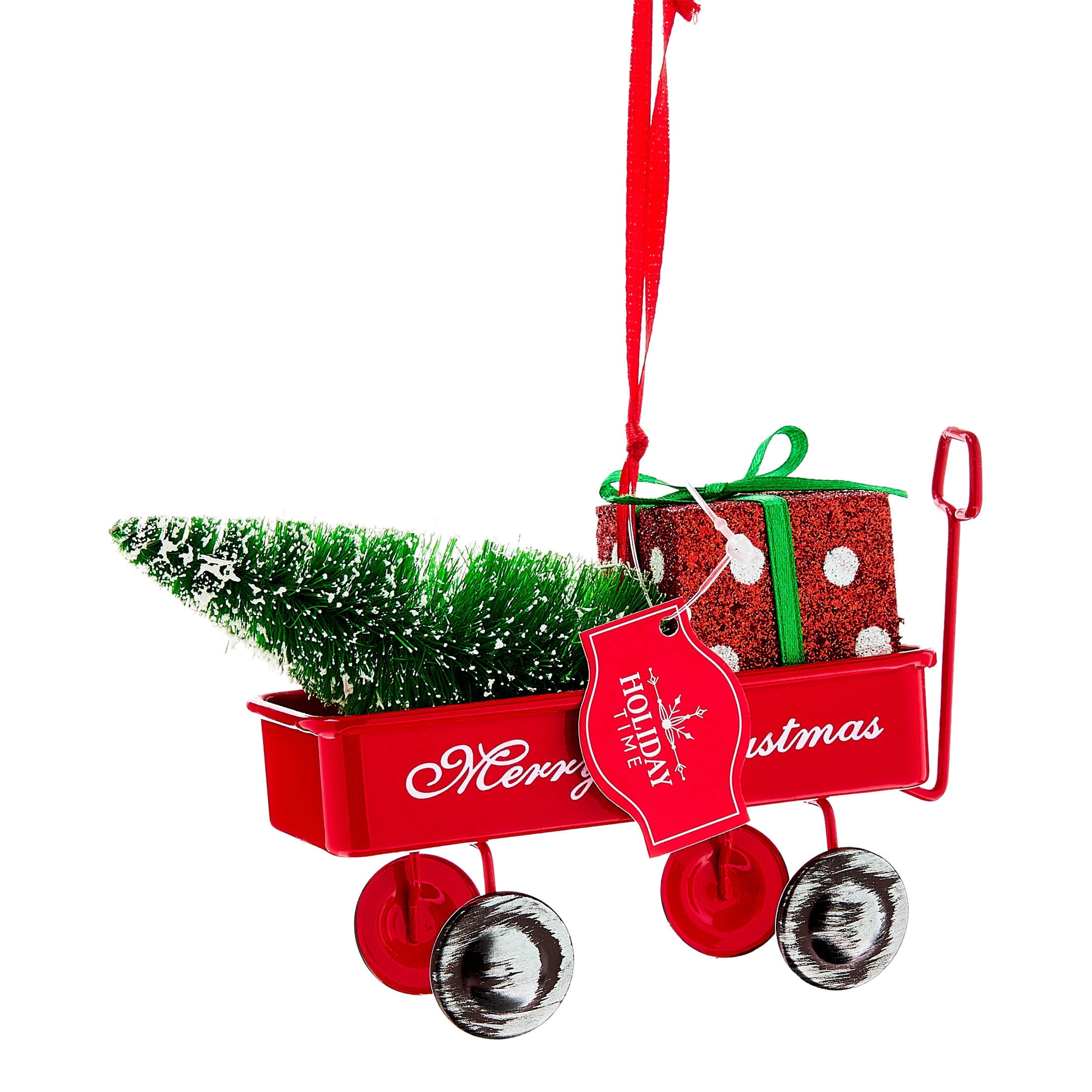 Red and White Metal Merry Christmas Wagon Ornament, 3.3", by Holiday Time