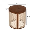 thumbnail image 2 of Dark Brown Round Wood Tabletop Side Table Hollow Woven Design Rubber Wood MDF Construction Small Nightstand Tea Desk for Living Room Bedroom, 2 of 10