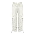 thumbnail image 5 of CIENVNSTG Women's Soft Comfy Solid Color Wide Leg Cargo Pants High Waisted Drawstring Baggy Loose Fit Hip Hop Stylish Y2K Streetwear Palazzo Trousers For Daily Casual Daily Outfits Beige 2XL, 5 of 5