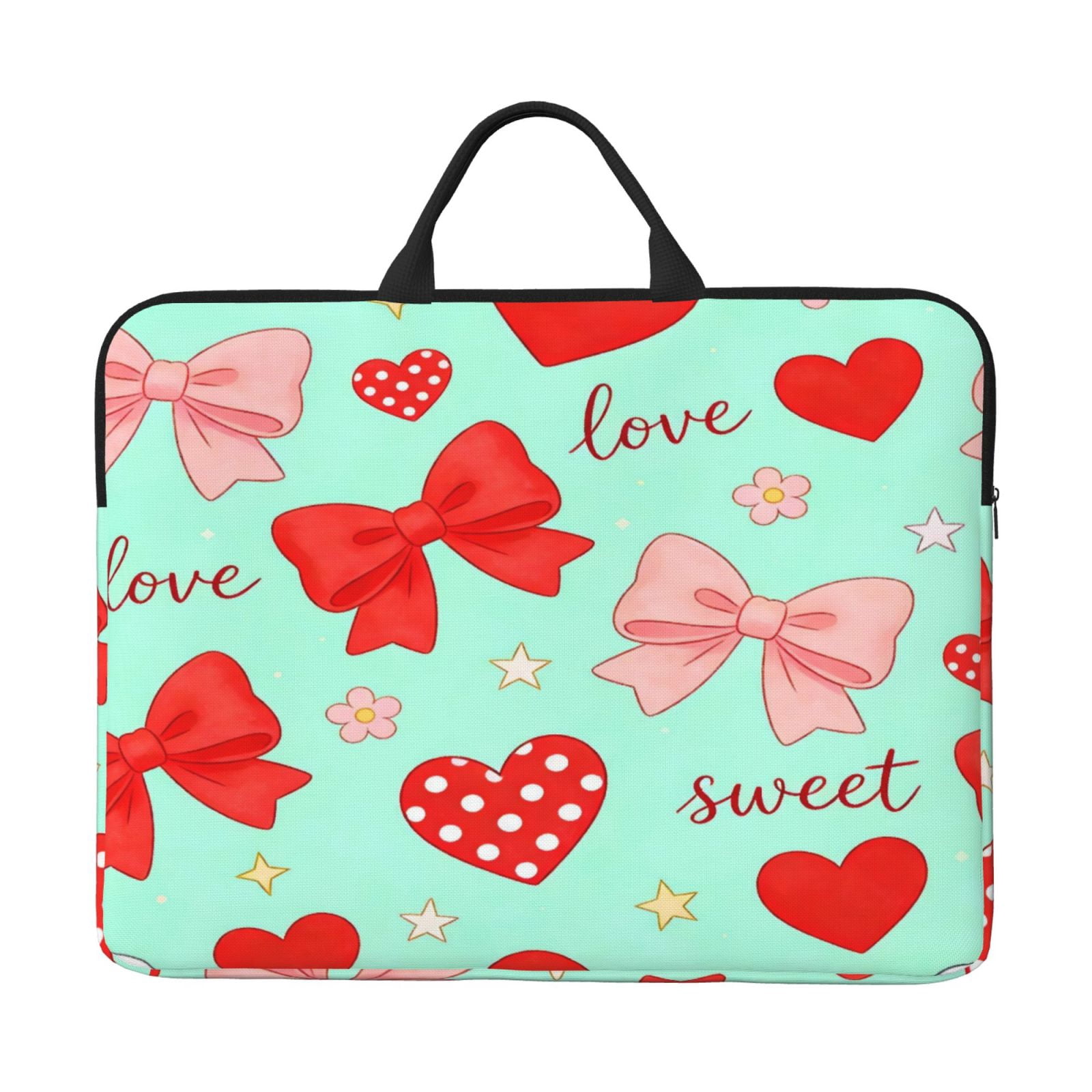 Laptop Sleeve Bag For Women Men 14inch Waterproof Durable Protective Computer Carrying Cover Handle Laptop Case Bag Sweet Love Bow Heart Green