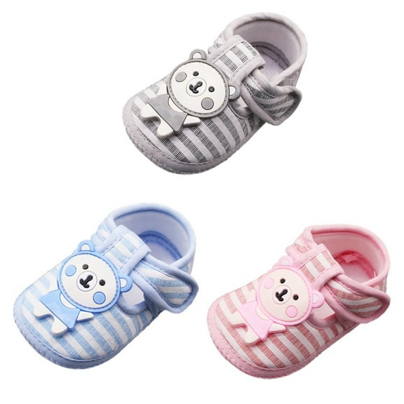 Baby Girls Cartoon Bear Pattern Casual Cotton Shoe Striped Soft Sole Shoes