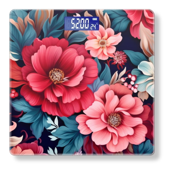 Bathroom Scale, Highly Accurate Digital Body Scale,Precisely Measures Weight up to 400 lbs-Beautiful Floral Pattern With Red And Pink Flowers
