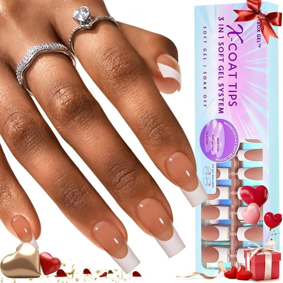 BTArtboxnails XCOATTIPS French Tip Press on Nails, 300pcs Brown Long Square French Tip Gel Nails, French Tip Nails for DIY Nail Art