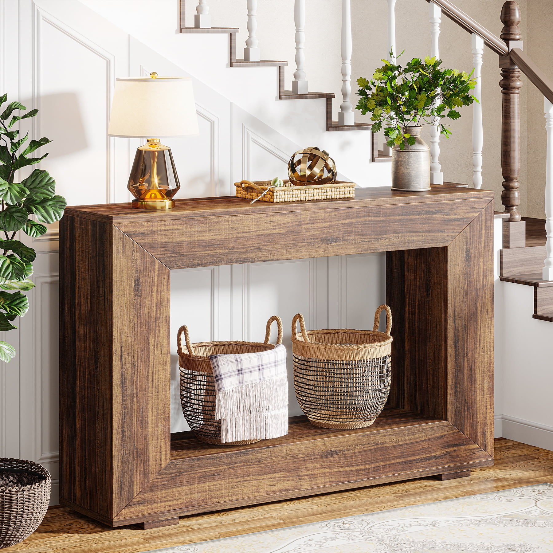 Tribesigns 47" Farmhouse Console Table, Wood Sofa Table with Storage for Living Room, Hallway, Brown