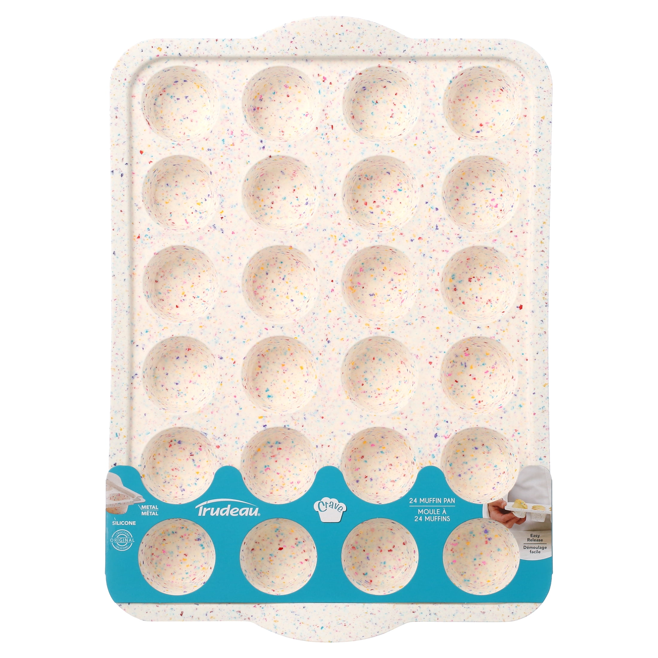 Trudeau Silicone 12 Count Muffin and 24 Count Mini Muffin Pans, 2 Pack, 2.75 in and 1.75 in Diameters, Granite, Dishwasher Safe, Easy Release