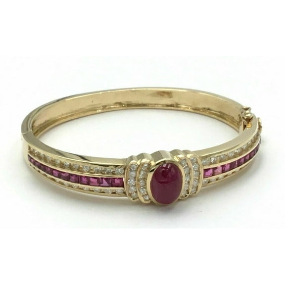 Ladies 14K Yellow Gold Finish Oval Cut Ruby Bangle Bracelet Estate 6.55Ct