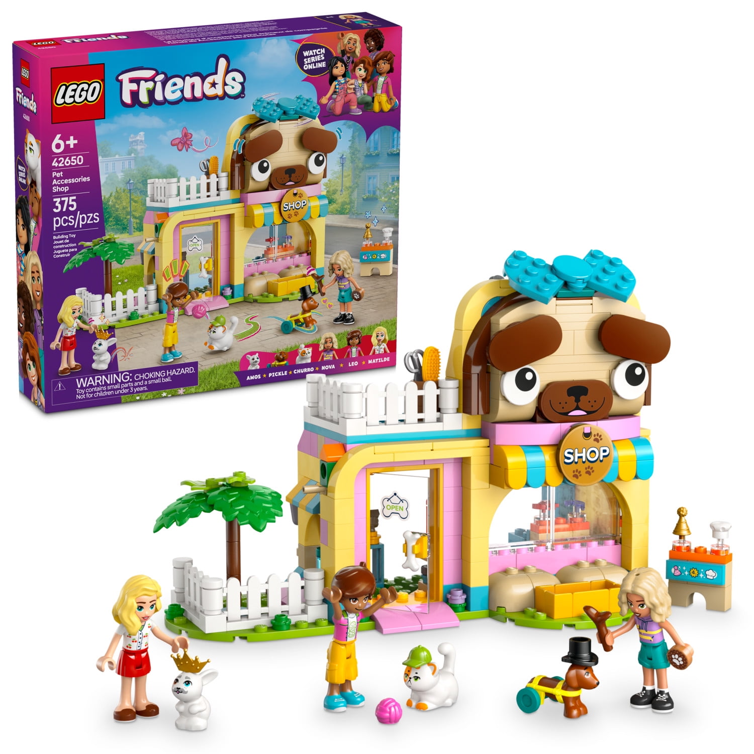 LEGO Friends Pet Accessories Shop Pretend Play Set - Building Toy for Kids, Girls and Boys, Ages 6+ - Gift for Kindergarten Graduation - with 3 Minidolls, Toy Dog, Cat, & Rabbit - 42650