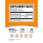 BulkSupplements Creatine Monohydrate Capsules - Creatine Supplement - Gluten Free, 7 Capsules per Serving (5000mg), 210 Count