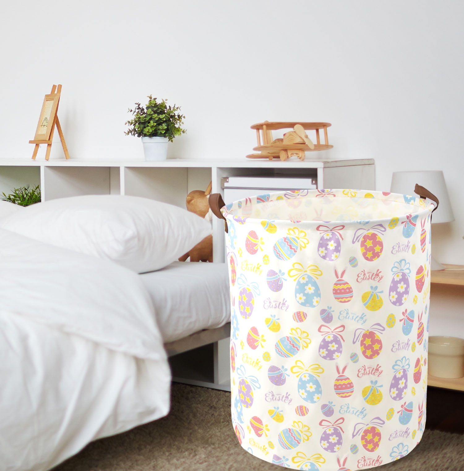 Round Laundry Basket, 19.7" Baby Storage Basket for Girls, Waterproof