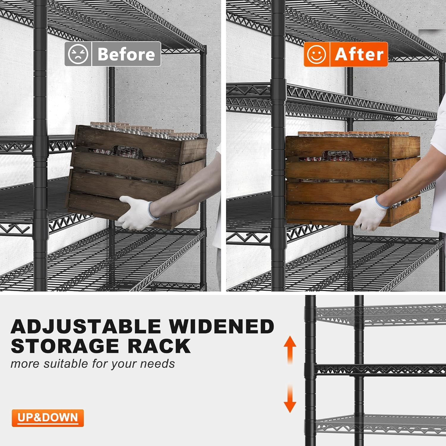 Sailvan 5-Tier Heavy Duty Metal Storage Rack, 60"W x 24"D x 82"H, 2400LBS Capacity Adjustable Wire Shelving Unit with Wheels for Garage Pantry,Black