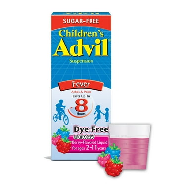 Children's Advil Suspension (4 Fl. Oz, Berry-Flavored), 100Mg Ibuprofen Fever Reducer/Pain Reliever, Dye-Free & Sugar-Free, Liquid Pain Medicine, Ages 2 – 11