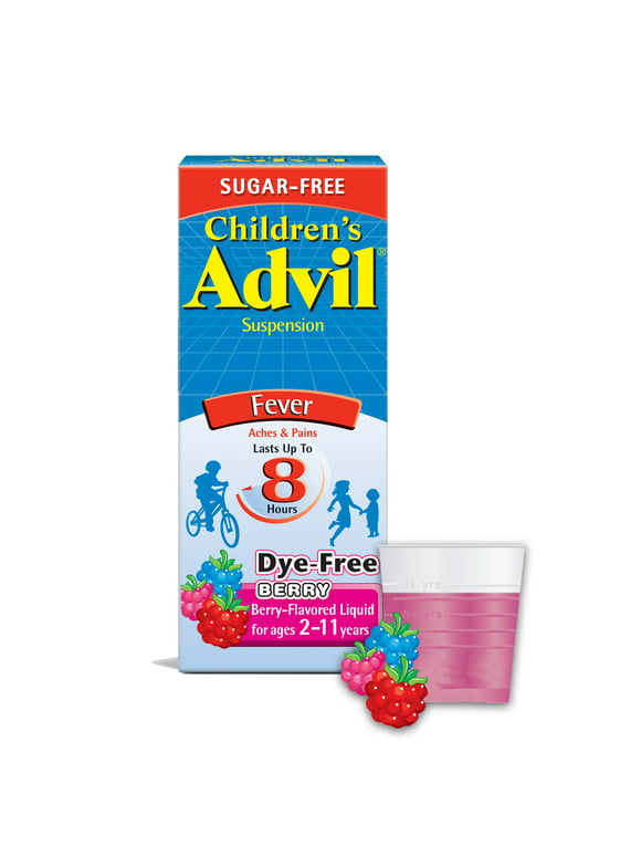 Children's Advil Suspension (4 Fl. Oz, Berry-Flavored), 100Mg Ibuprofen Fever Reducer/Pain Reliever, Dye-Free & Sugar-Free, Liquid Pain Medicine, Ages 2  11