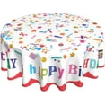 thumbnail image 1 of 60 Inch Happy Birthday Round Tablecloth Colorful NoWrinkle Fabric, Perfect for Birthday Parties, Home Celebrations, 1 of 6