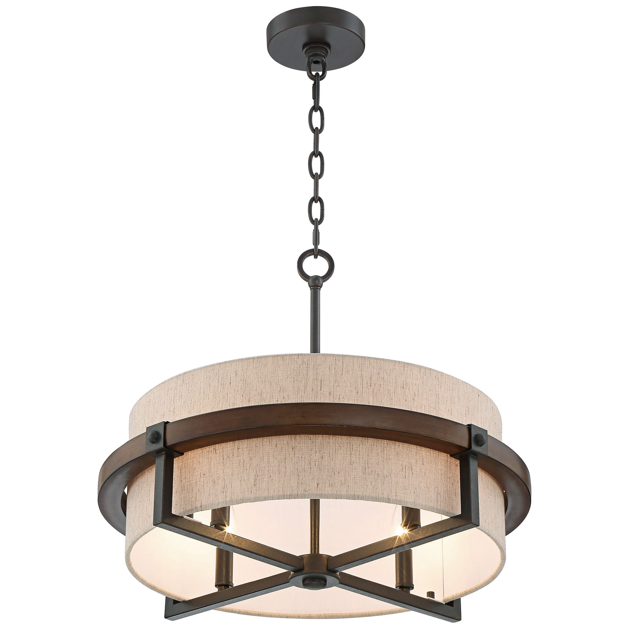 Possini Euro Design Castille Bronze Faux Wood Pendant Chandelier 22" Wide Farmhouse Rustic Tan Shade 4-Light Fixture for House
