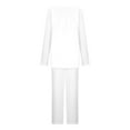thumbnail image 7 of FRSASU Pajama Sets for Women 2 Piece Lounge Set Round Neck Button up Long Sleeve Tops and Long Pants Soft Comfy Sleepwear Outfits White, 7 of 7