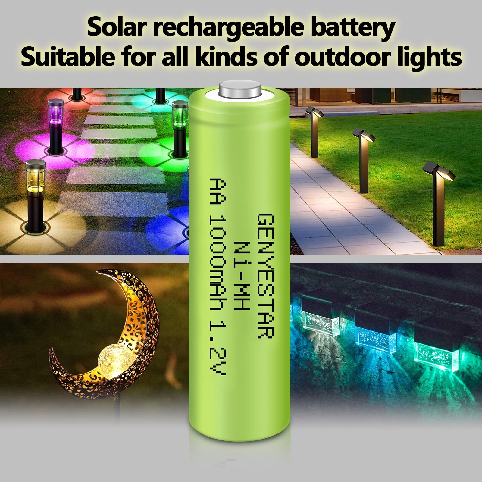 GENYESTAR Rechargeable AA Batteries NIMH 1000mAh 1.2V High Capacity Pre-Charged Double A Battery Replacement for Solar Lights Lamps Lantern Household Device, 16 Pack