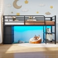 thumbnail image 2 of Twin Size Loft Bed with LED Lights, 6 Storage Drawers, 2 Tier Storage Shelves,Metal Low Loft Bed with 15" H Stairs,Safety Guardrail, Spave Saving, Black/White/ Brown/Pink, 2 of 8