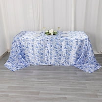 BalsaCircle 90x132 in White Satin Rectangle Tablecloth Blue Floral Print Party Events Decorations Supplies