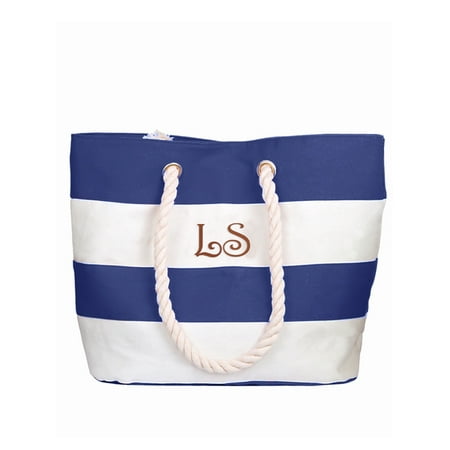 Personalized Large Blue Canvas Beach Tote Bag W Laser Engraved Initial Personalized Large Blue Canvas Beach Tote Bag W Laser Engraved Initial