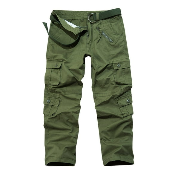 USSUMA Sweatpants Solid Pocket Long Khakis Casual Relaxed Big & Tall Outdoor Cargo Pants Pull-On Adaptable Casual Baggy Sweatpants Men Army Green 36