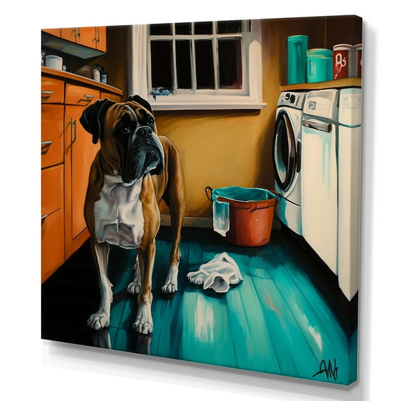 Designart Boxer Dog Don T Like Cleaning II Canvas Wall Art